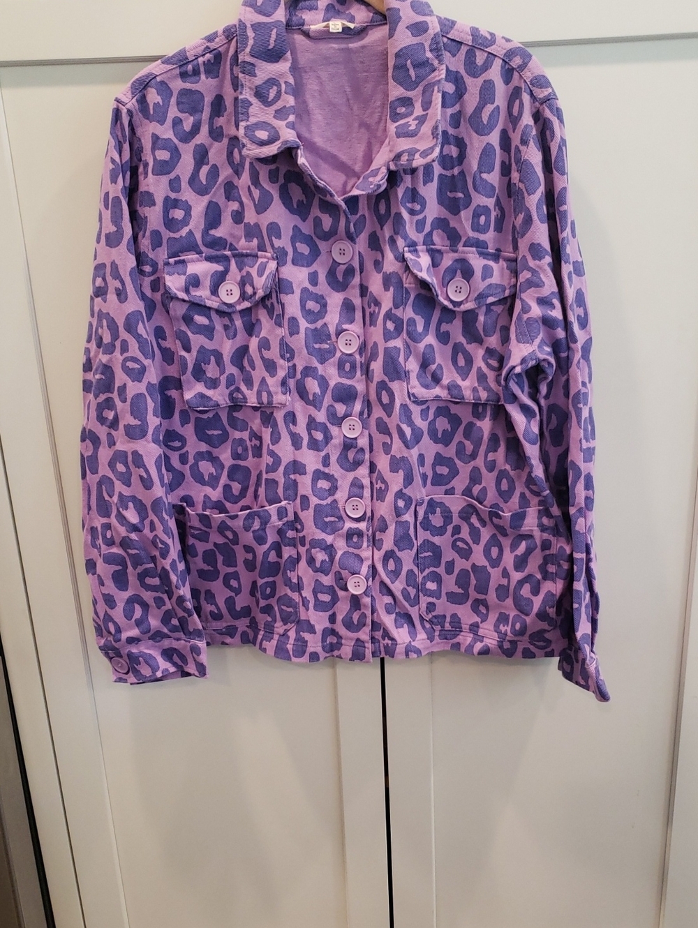 JODIFL Lavender and Purple Leopard Print Button-Front Shirt Jacket